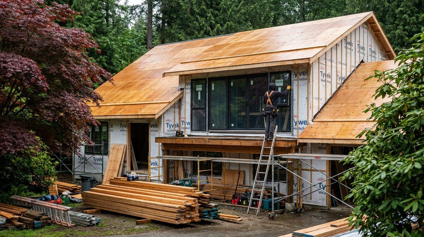 Residential framing on a British Columbia job site